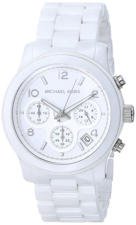 michael kors white ceramic watch 38 mm|oversized runway white tone watch.